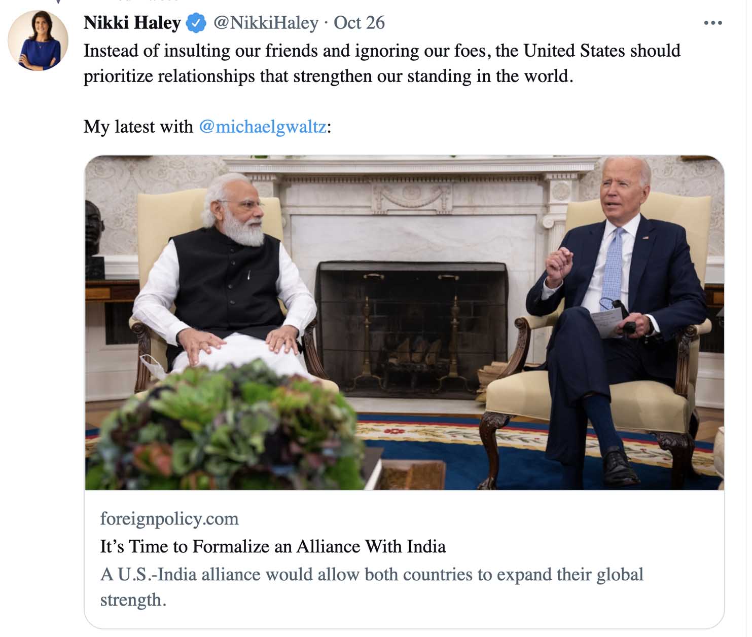 निकी हेली बोलीं- भारत एकमात्र पार्टनर, जो कर सकता है ये काम