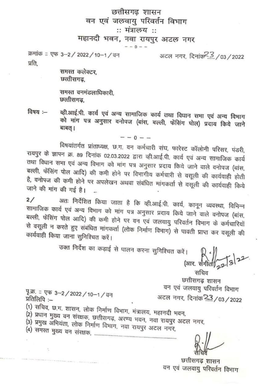 वनोपज की चोरी, या कमी की भरपाई कर्मचारियों के वेतन से नहीं होगी