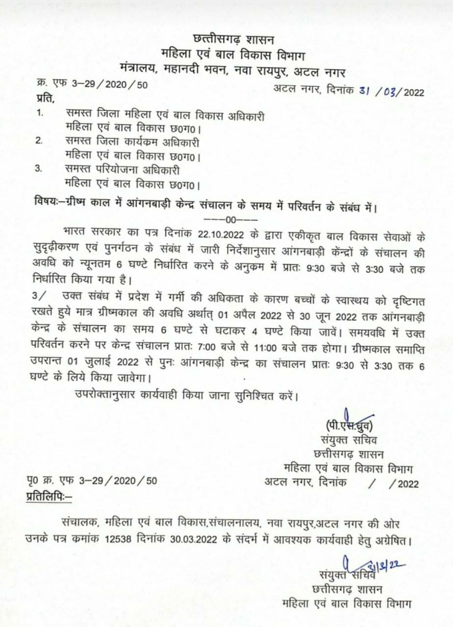 गर्मी बढ़ रही, आंगनबाड़ियां अब केवल सुबह 4 घंटे