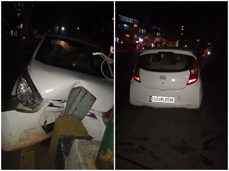 आई-10 कार डिवाइडर पर जा घुसी,एक मृत, एक घायल, खम्हारडीह में रात हादसा