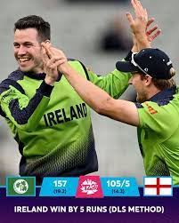 आयरलैंड ने डकवर्थ लुईस पद्धति से इंग्लैंड को पांच रन से हराया