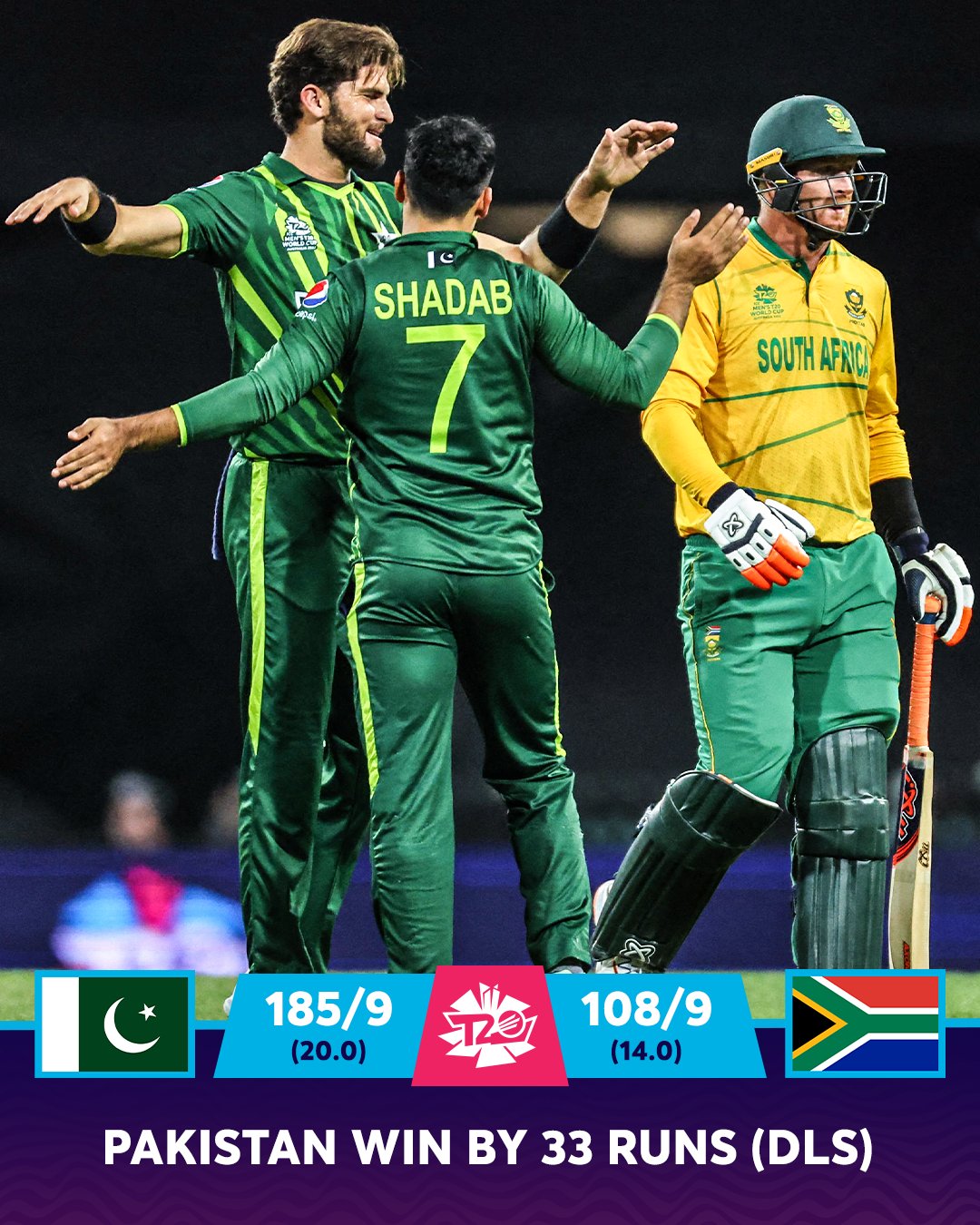 टी20 वर्ल्ड कपः बारिश से बाधित मैच पाकिस्तान ने जीता, दक्षिण अफ़्रीका को 33 रनों से हराया