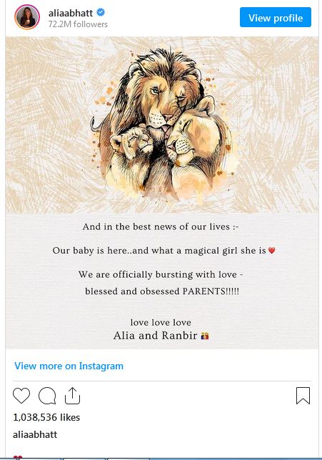 आलिया भट्ट ने बेटी को दिया जन्म, प्यार भरे संदेश से बताया