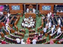 विपक्षी सदस्यों के हंगामे के कारण लोकसभा की कार्यवाही बाधित