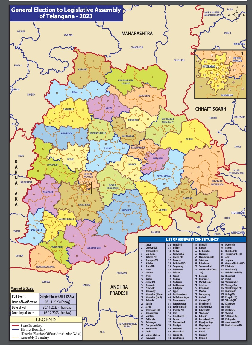 तेलंगाना में सभी 119 विस सीटों के लिए 30 नवंबर को मतदान