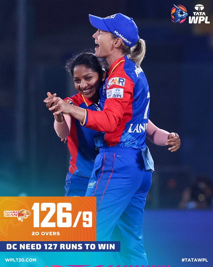 दिल्ली कैपिटल्स ने गुजरात जाइंट्स को 126 रन पर रोका