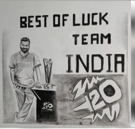 आर्टिस्ट ने कोयले से बनाई रोहित की खास तस्वीर, खिताबी जंग के लिए दी शुभकामनाएं आर्टिस्ट ने कोयले से बनाई रोहित की खास तस्वीर, खिताबी जंग के लिए दी शुभकामनाएं