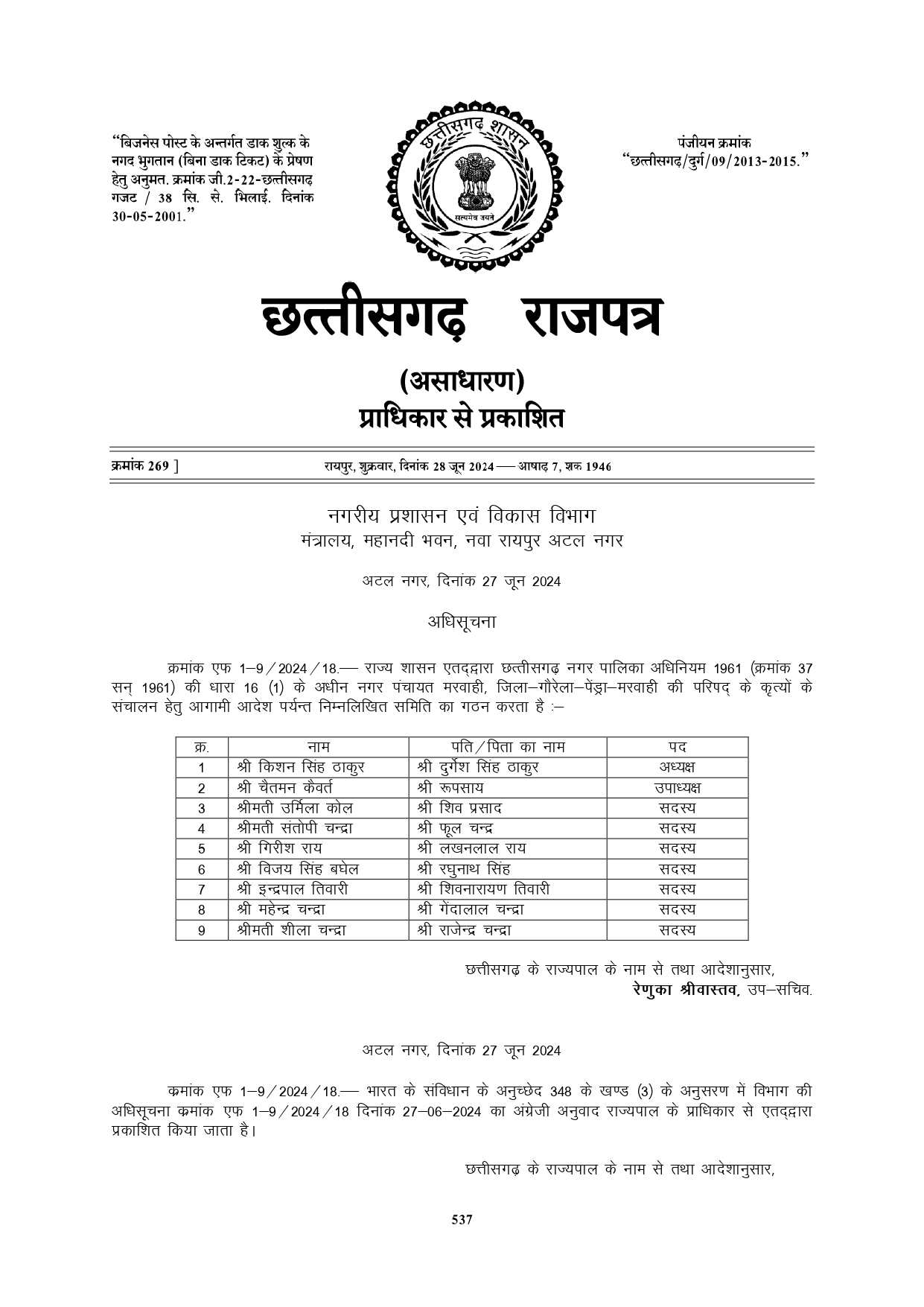 नौ नगर पंचायतों में अध्यक्ष और सदस्यों की नियुक्ति नौ नगर पंचायतों में अध्यक्ष और सदस्यों की नियुक्ति