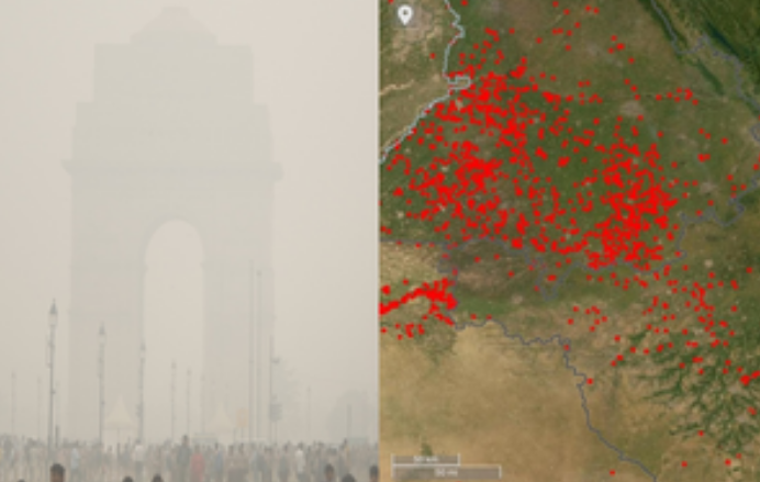 दिल्ली में प्रदूषण के खतरनाक स्तर के बीच नासा की तस्वीरों में पंजाब-हरियाणा में व्यापक आग की चपेट में कई इलाके