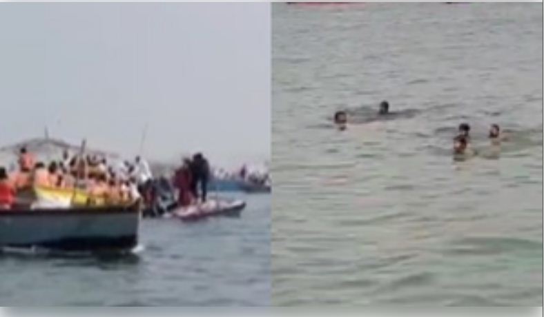 वाराणसी : मान मंदिर घाट के पास टक्कर के बाद पलटी नाव, 60 से अधिक लोग थे सवार