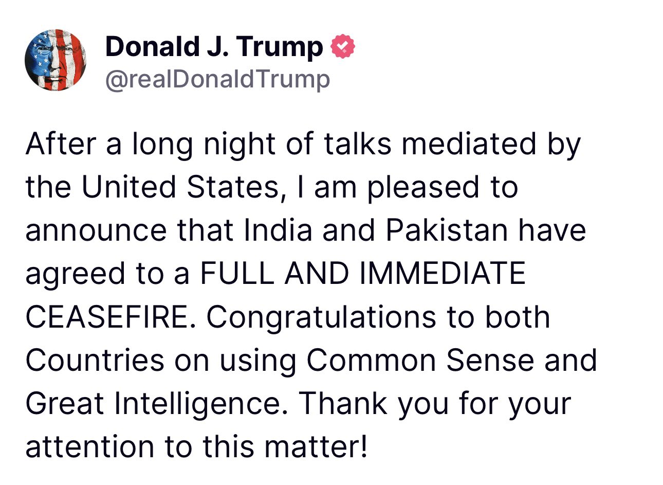डोनाल्ड ट्रंप का ट्वीट, भारत-पाक तुरंत पूरे युद्धविराम को तैयार! डोनाल्ड ट्रंप का ट्वीट, भारत-पाक तुरंत पूरे युद्धविराम को तैयार!