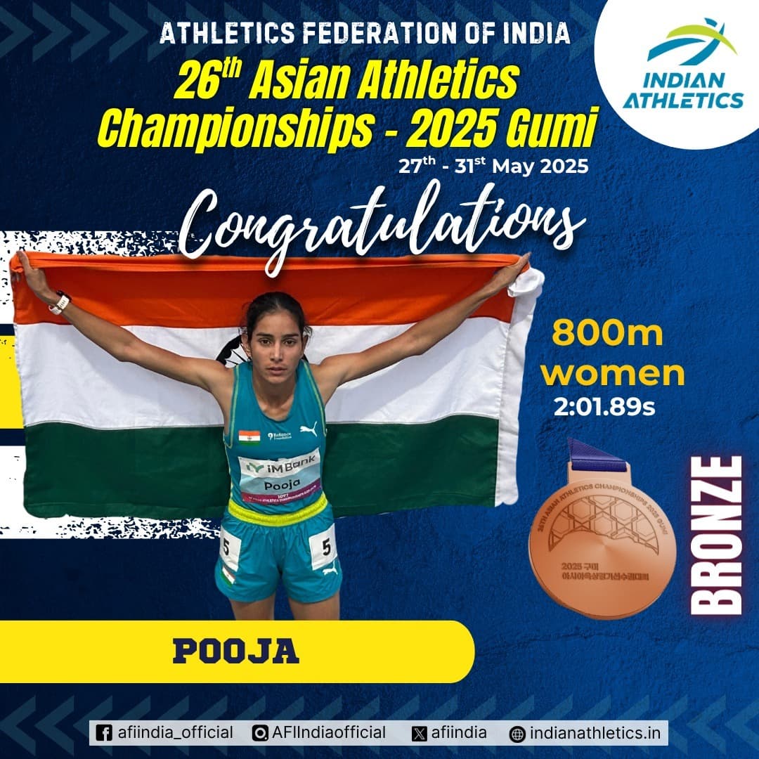 एशियाई एथलेटिक्स चैंपियनशिप में फिर पूजा का परचम