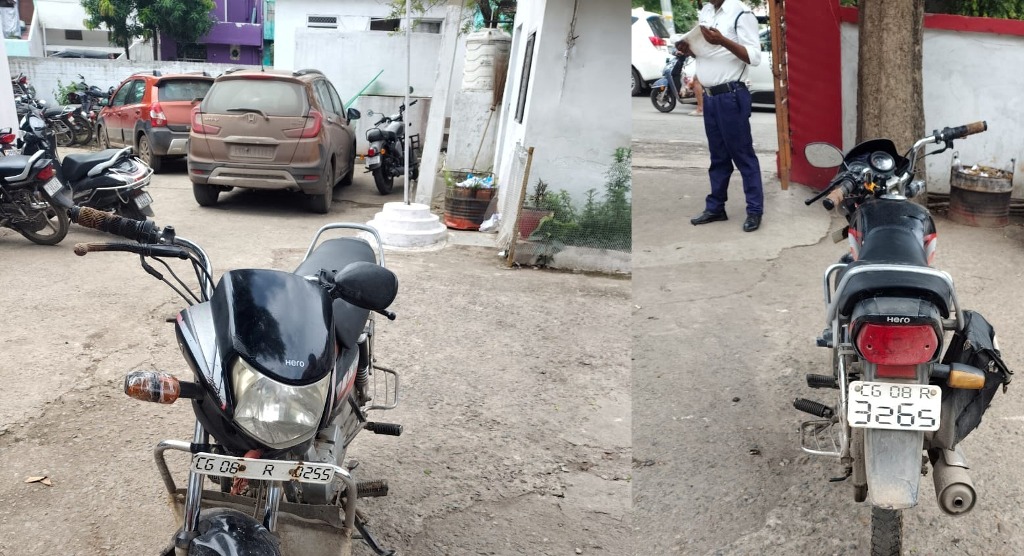 एक बाइक में आगे-पीछे दो नंबर, चालक गिरफ्तार एक बाइक में आगे-पीछे दो नंबर, चालक गिरफ्तार