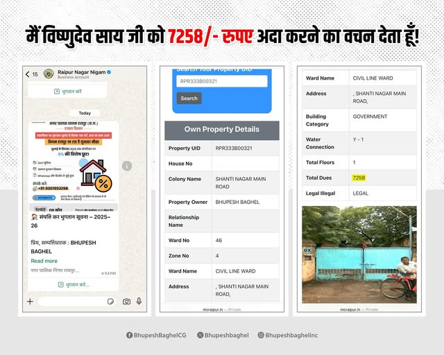 भूपेश को ‘पाटन सदन’ का संपत्ति कर अदा करने नोटिस
