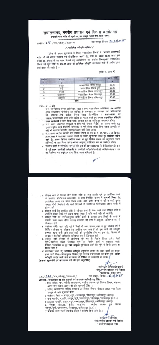 संभागीय मुख्यालयों में  सरदार पटेल की प्रतिमा के लिए 50-50 लाख स्वीकृत