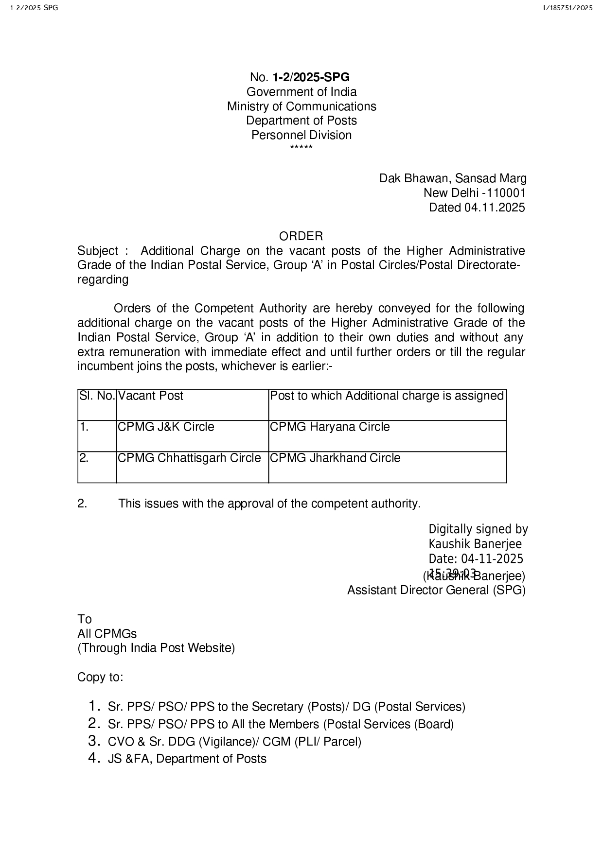 राय, छग डाक परिमंडल के प्रभारी सीपीएमजी होंगे 