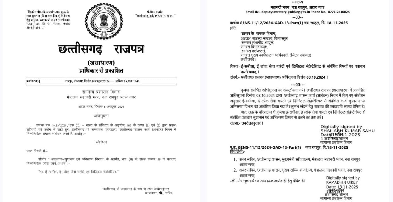 ई समीक्षा और डिजिटल सेक्रेटरियट के सभी पत्राचार अब  सुशासन अभिसरण विभाग से