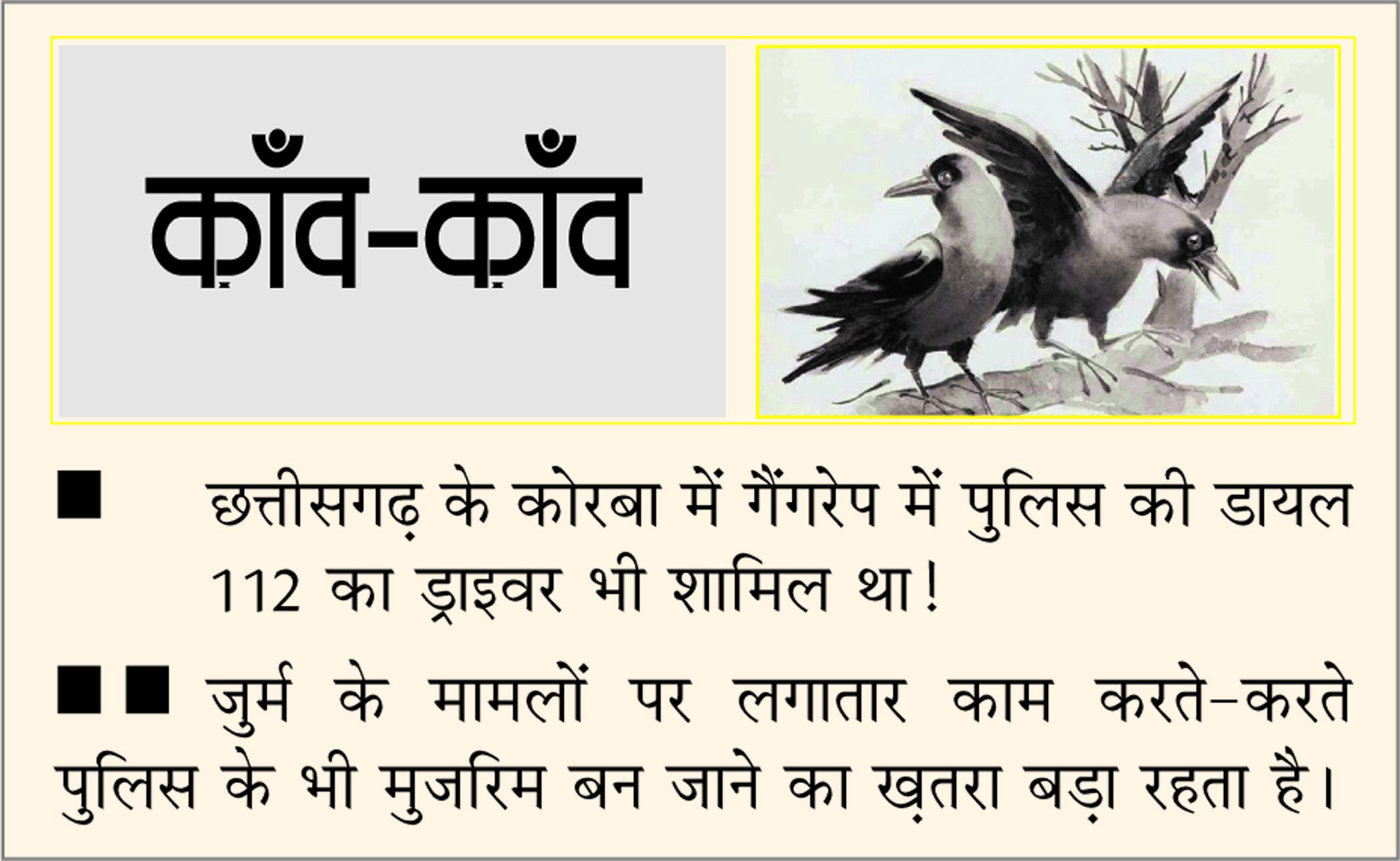 दैनिक 'छत्तीसगढ़' का काँव-काँव, 12 जनवरी 2026