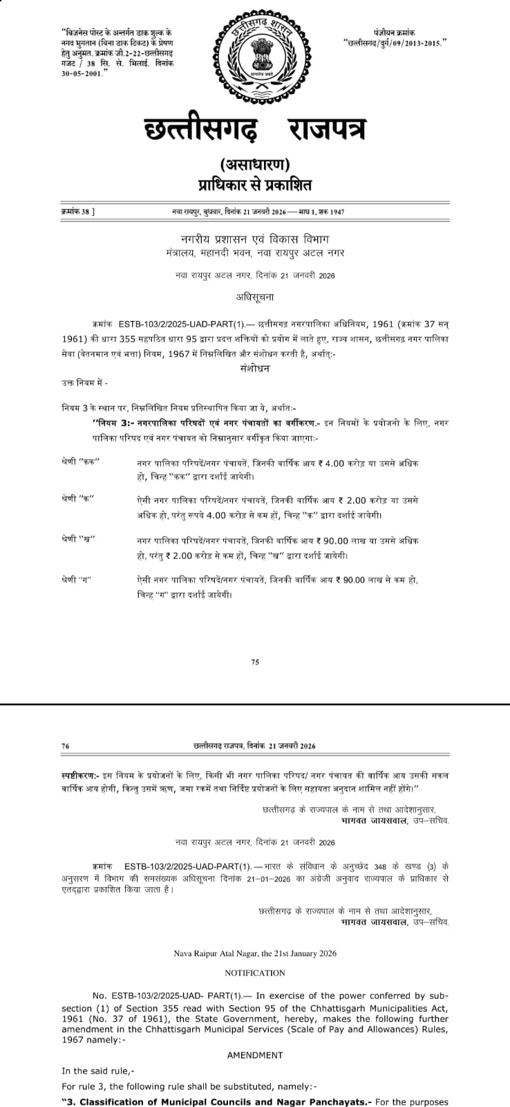 पालिका और नगर पंचायतों का न‌‌ए सिरे से वर्गीकरण