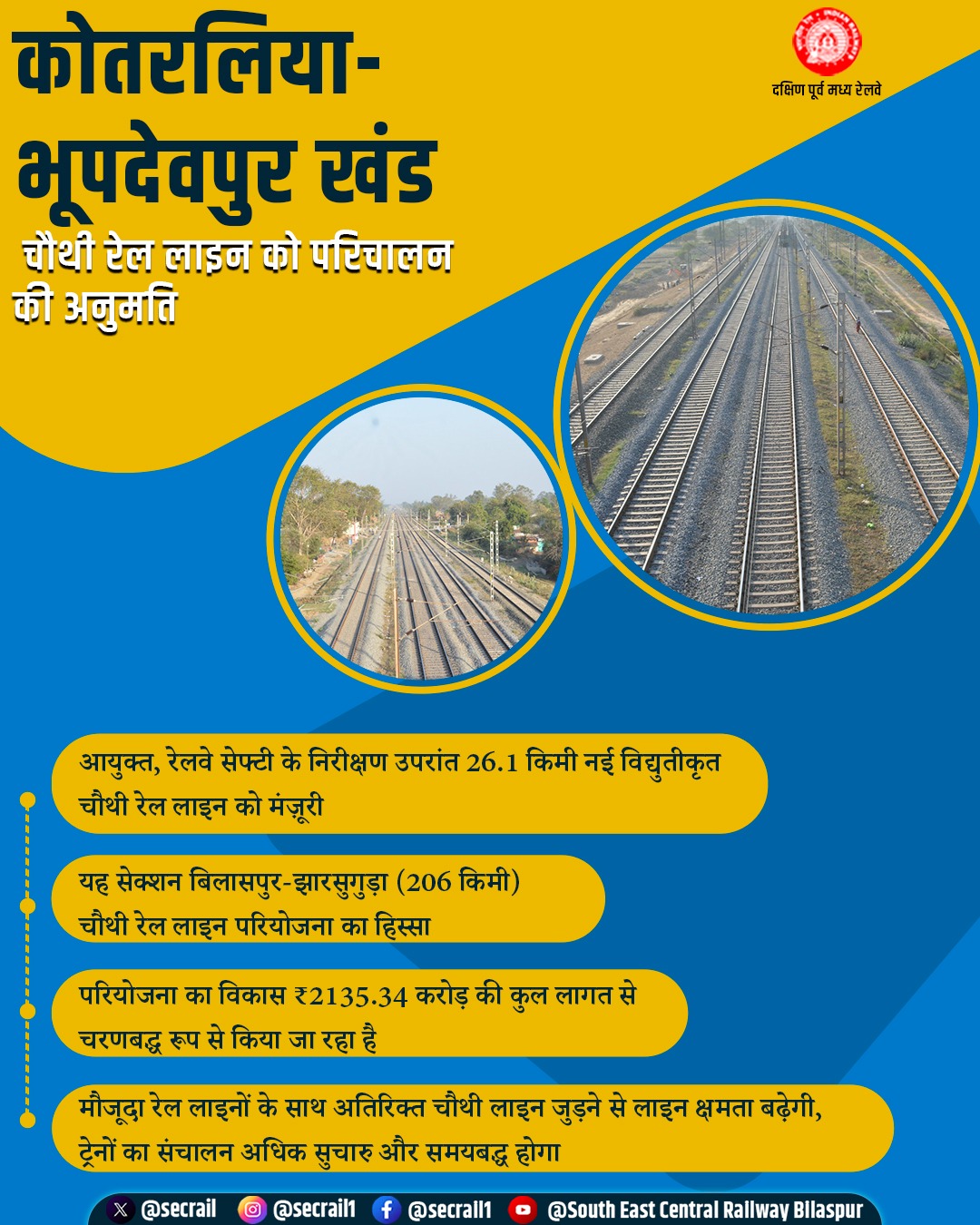  कोतरलिया–भूपदेवपुर चौथी रेल लाइन पर ट्रेनें चलाने की अनुमति
