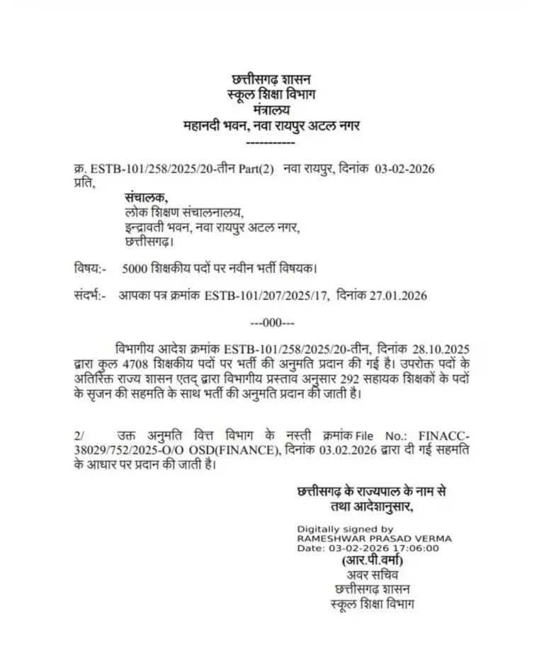 प्रदेश में 5,000 शिक्षकों की भर्ती को  मंजूरी, अवर सचिव का आदेश 