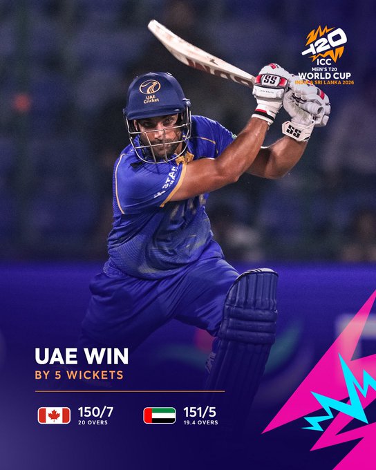यूएई ने कनाडा को पांच विकेट से हराया