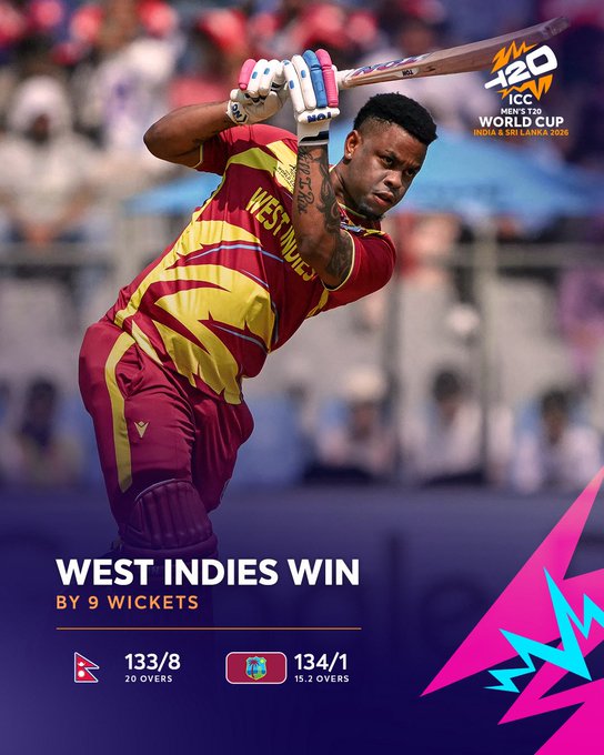 इंडीज ने नेपाल को नौ विकेट से हराया