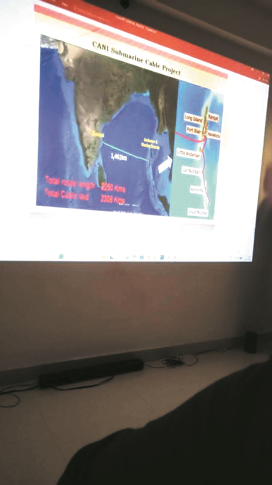 समुद्र-तल में  1500 मीटर से 6 किमी की गहराई तक बिछा ऑप्टिकल फाइबर केबल