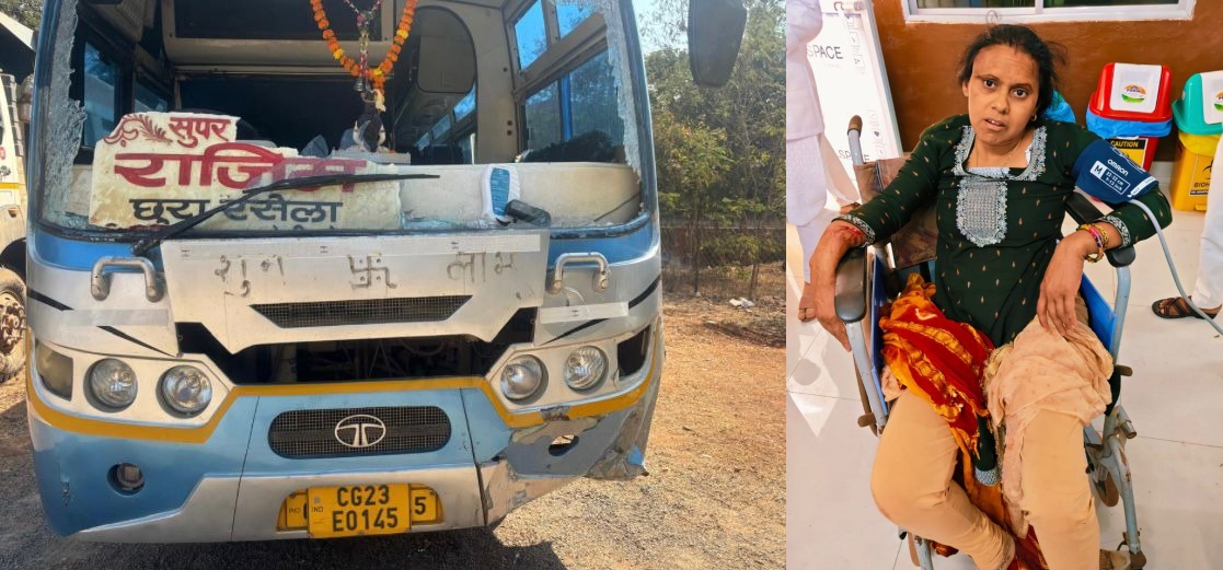 बस-बाइक में भिड़ंत, पति की मौत, पत्नी जख्मी