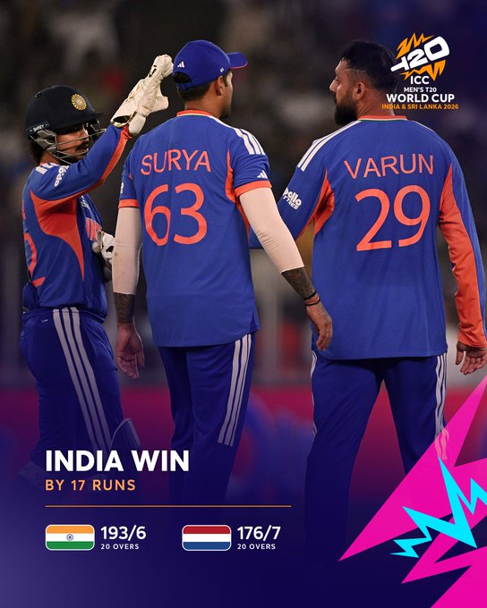 दुबे और चक्रवर्ती ने भारत को नीदरलैंड पर 17 रन की जीत दिलाई