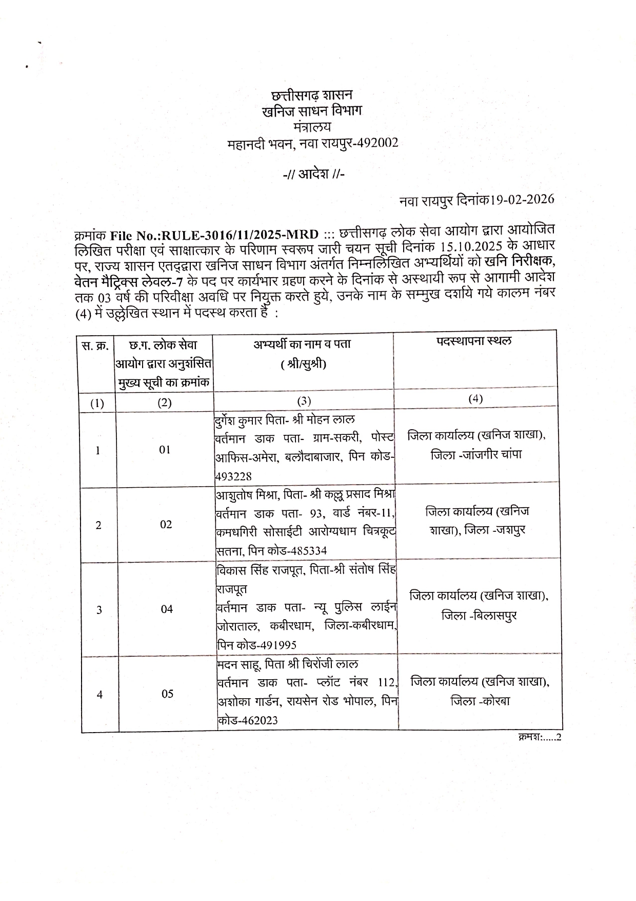 22 माइनिंग इंस्पेक्टरों की नियुक्ति