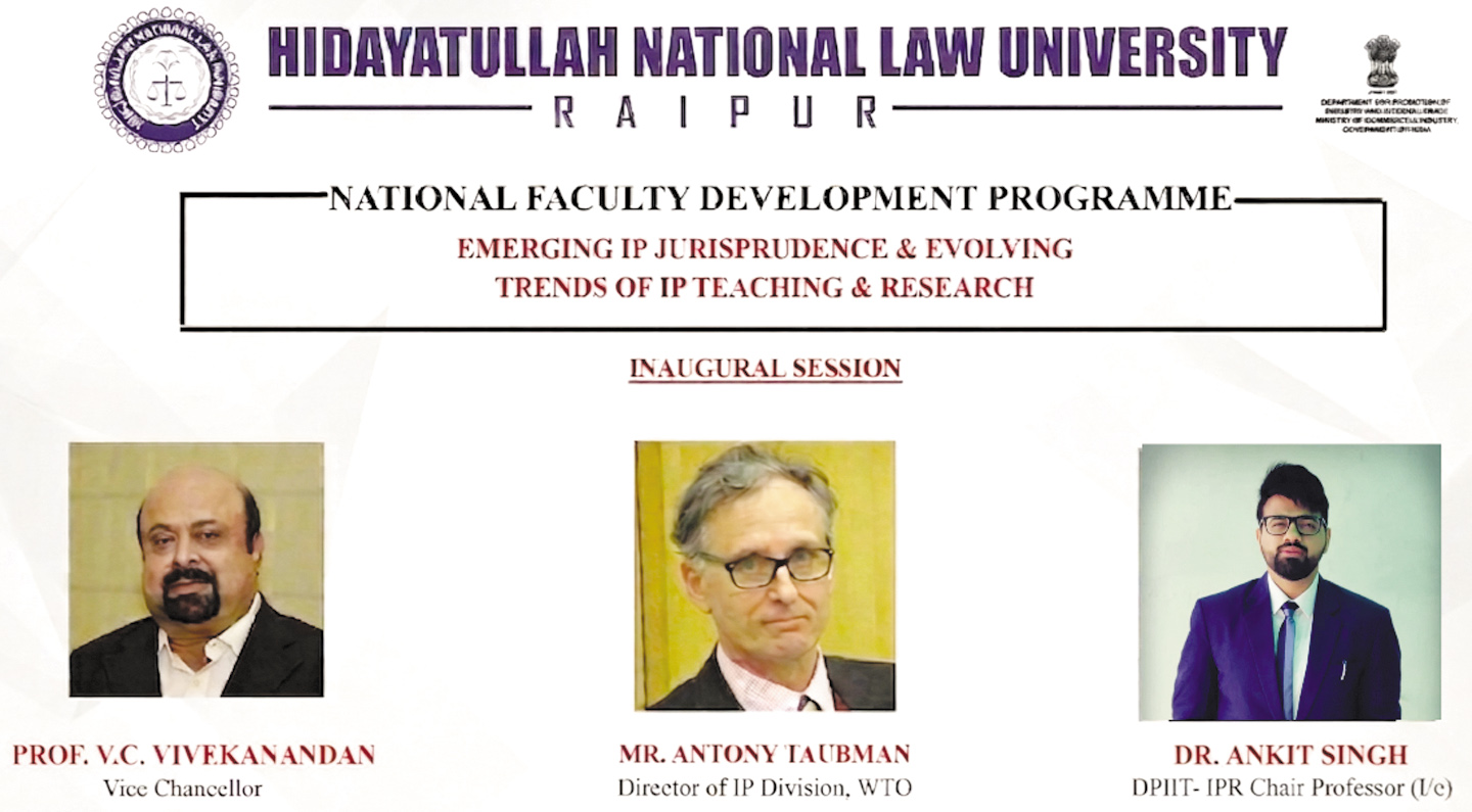 उभरते आईपी न्यायशास्त्र, शिक्षण एवं अनुसंधान के बदलते रुझान पर फैकल्टी डेवलपमेंट प्रोग्राम