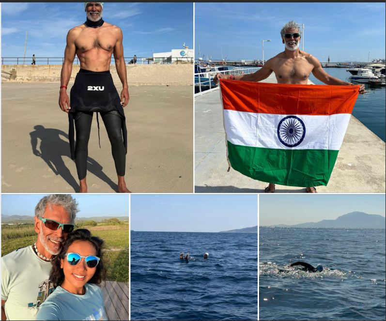 60 साल की उम्र में मिलिंद सोमन तैरकर पहुँचे यूरोप से अफ्रीका