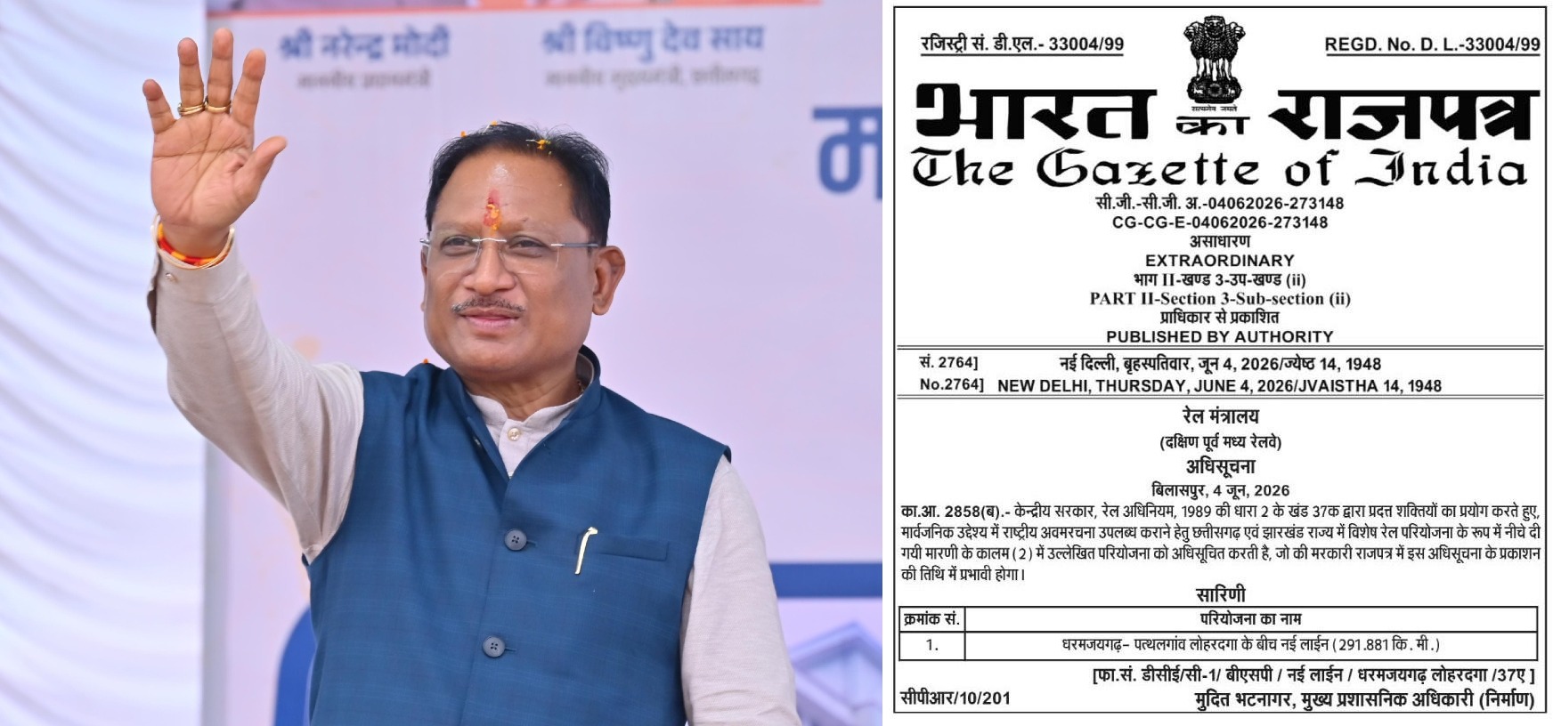 धरमजयगढ़–पत्थलगांव–लोहरदगा नई रेल लाइन परियोजना की अधिसूचना