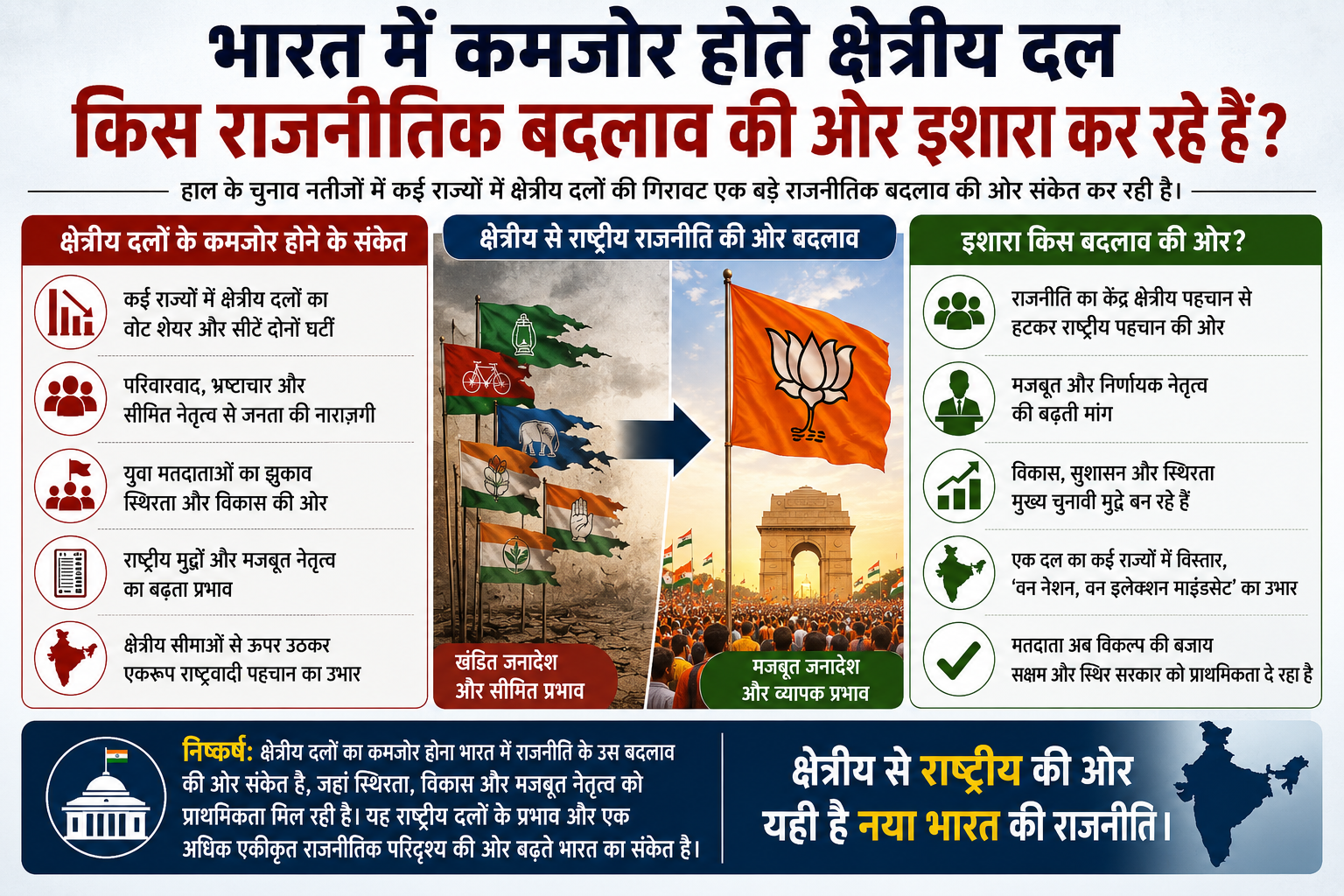 भारत में कमजोर होते क्षेत्रीय दल किस राजनीतिक बदलाव की ओर इशारा कर रहे हैं?