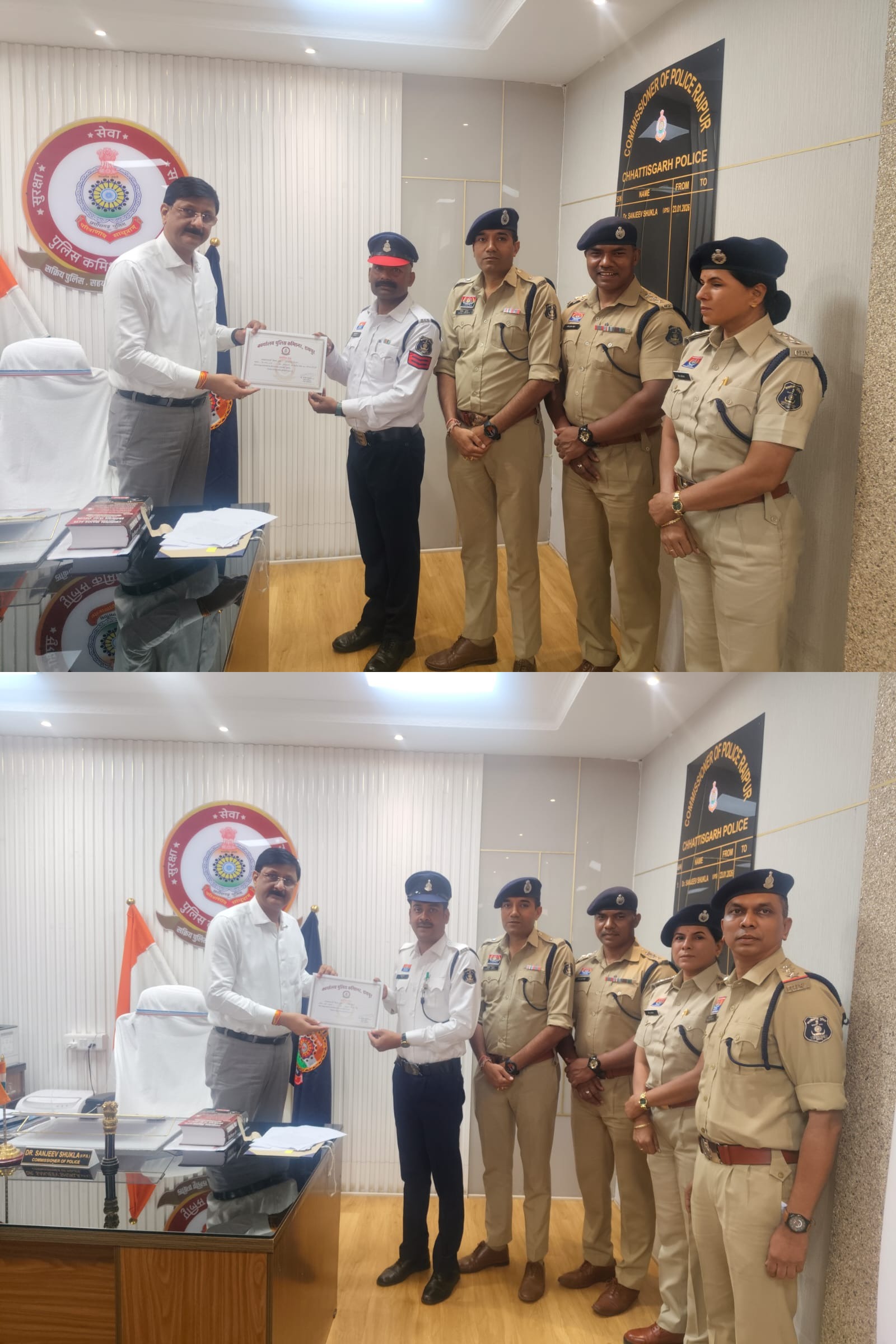 ईमानदारी लगन से ड्यूटी दो यातायात कर्मी पुलिस कमिश्नर से सम्मानित