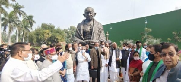 विरोधी दलों के प्रदर्शन में शामिल हुए तृणमूल कांग्रेस के निलंबित सांसदों ने सरकार पर लगाए आरोप