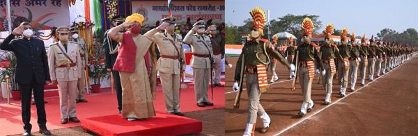 राज्यपाल छत्तीसगढ़ सुश्री अनुसुइया उइके ने पुलिस परेड ग्राउण्ड में आयोजित मुख्य समारोह में किया ध्वजारोहण