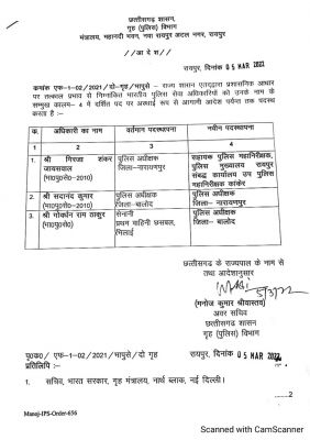 दो जिलों के एसपी बदले