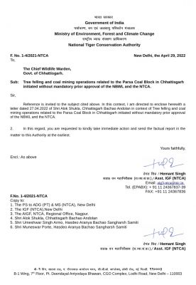 परसा ब्लॉक में पेड़ों की कटाई से पहले जरूरी मंजूरी केंद्र से नहीं ली सरकार ने, एनटीसीए ने मांगा जवाब