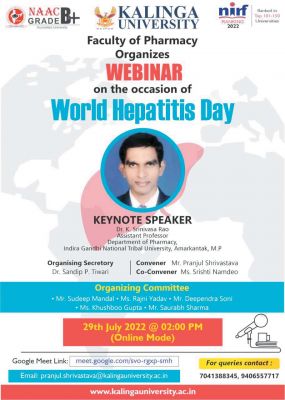 कलिंगा विश्वविद्यालय के फार्मेसी संकाय के द्वारा विश्व हेपेटाइटिस दिवस पर वेबिनार का आयोजन