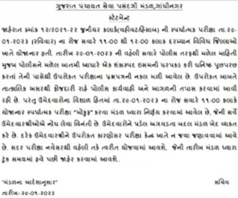 पेपर लीक के बाद गुजरात जूनियर क्लर्क की परीक्षा रद्द