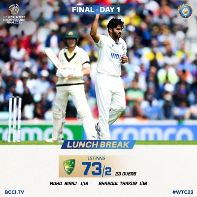 आस्ट्रेलिया के लंच तक दो विकेट पर 73 रन