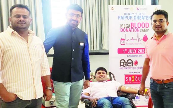 रोटरी रायपुर ग्रेटर की 70 इकाइयों द्वारा रक्तदान  से थैलीसीमिया रोगियों को होगा लाभ-तिवारी