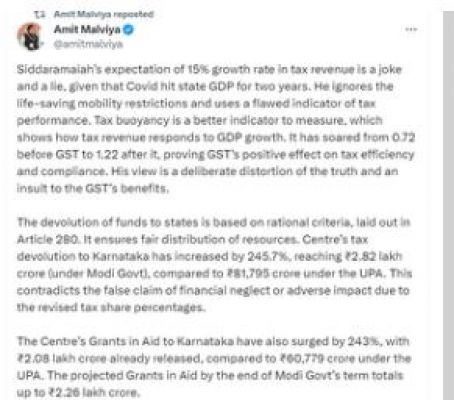 कर्नाटक के मुख्यमंत्री के अन्याय के आरोप सच्चाई को तोड़-मरोड़ कर पेश करने का प्रयास: अमित मालवीय