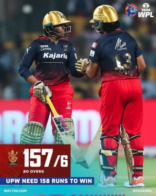 मेघना और घोष के अर्धशतक, आरसीबी ने यूपी वारियर्स को दिया 158 रन का लक्ष्य