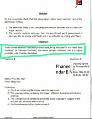 कर्नाटक भाजपा नेताओं का 'एफएसएल रिपोर्ट' में कांग्रेस समर्थकों द्वारा पाकिस्तान जिंदाबाद के नारे लगाने की पुष्टि का दावा