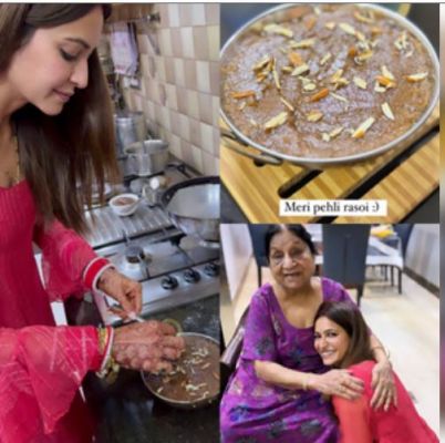 एक्‍ट्रेस कृति खरबंदा ने अपनी पहली रसोई में बनाया 'सूजी का हलवा'