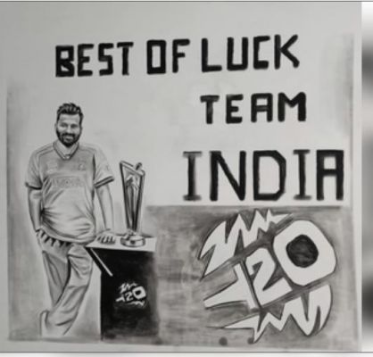 आर्टिस्ट ने कोयले से बनाई रोहित की खास तस्वीर, खिताबी जंग के लिए दी शुभकामनाएं 