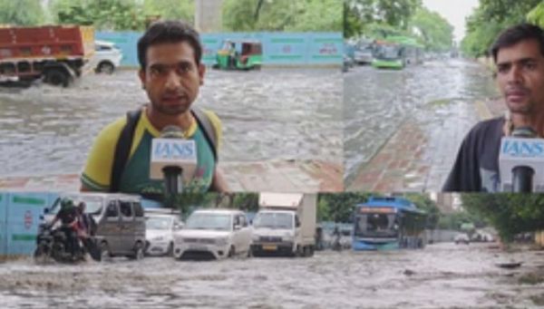 बारिश के बाद महरौली बदरपुर रोड पर जलभराव, यातायात प्रभावित